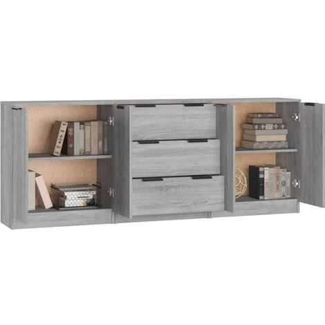 VidaXL Buffets 3 Pcs Sonoma Gris Bois D'ingénierie - Gris 5 VidaXL Buffets 3 Pcs Sonoma Gris Bois D'ingénierie - Gris – Image 5