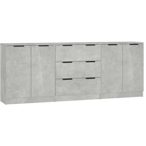 VidaXL Buffets 3 Pcs Gris Béton Bois D'ingénierie - Gris 1 VidaXL Buffets 3 Pcs Gris Béton Bois D'ingénierie - Gris