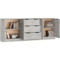 VidaXL Buffets 3 Pcs Gris Béton Bois D'ingénierie - Gris 9 VidaXL Buffets 3 Pcs Gris Béton Bois D'ingénierie - Gris -Buffet et enfilade Soldes 65848897 5