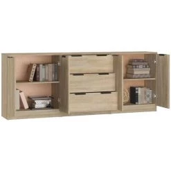 VidaXL Buffets 3 Pcs Chêne Sonoma Bois D'ingénierie - Brun -Buffet et enfilade Soldes 65848898 5