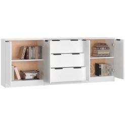 VidaXL Buffets 3 Pièces Blanc Bois D'ingénierie - Blanc 9 VidaXL Buffets 3 Pièces Blanc Bois D'ingénierie - Blanc -Buffet et enfilade Soldes 65848998 5