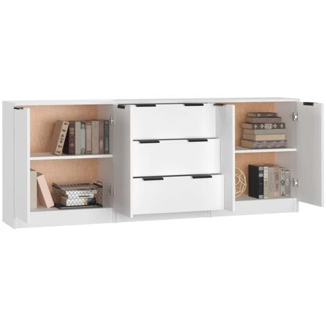 VidaXL Buffets 3 Pièces Blanc Bois D'ingénierie - Blanc 5 VidaXL Buffets 3 Pièces Blanc Bois D'ingénierie - Blanc – Image 5