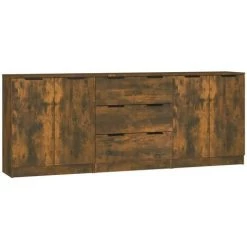 VidaXL Buffets 3 Pcs Chêne Fumé Bois D'ingénierie - Brun