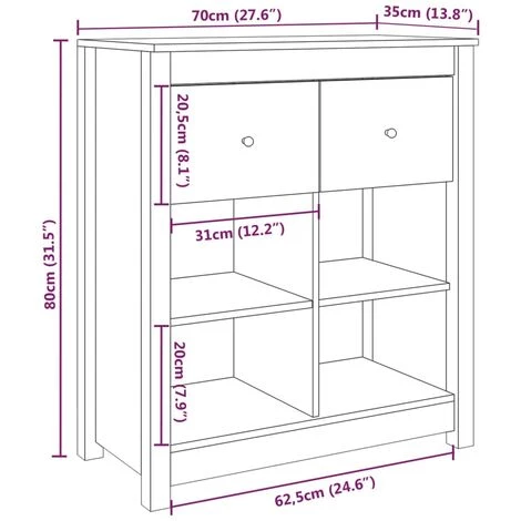 VidaXL Buffet Noir 70x35x80 Cm Bois Massif De Pin - Noir 3 VidaXL Buffet Noir 70x35x80 Cm Bois Massif De Pin - Noir – Image 3