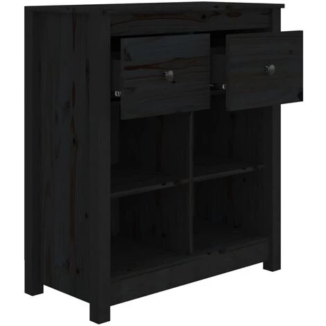 VidaXL Buffet Noir 70x35x80 Cm Bois Massif De Pin - Noir 5 VidaXL Buffet Noir 70x35x80 Cm Bois Massif De Pin - Noir – Image 5
