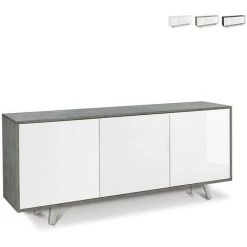 SARMOG Buffet Design Moderne 3 Portes Buffet Salon Cuisine Perth | Couleur: Gris / Blanc