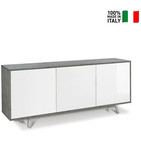 SARMOG Buffet Design Moderne 3 Portes Buffet Salon Cuisine Perth | Couleur: Gris / Blanc 2 SARMOG Buffet Design Moderne 3 Portes Buffet Salon Cuisine Perth | Couleur: Gris / Blanc – Image 2