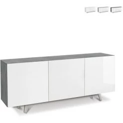 SARMOG Buffet Design Moderne 170x40cm 3 Portes Salon Cuisine Uxor | Couleur: Gris / Blanc