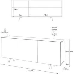 SARMOG Buffet Design Moderne 170x40cm 3 Portes Salon Cuisine Uxor | Couleur: Gris / Blanc -Buffet et enfilade Soldes 65878083 5