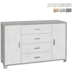 SARMOG Buffet 2 Portes 4 Tiroirs Meuble TV Buffet Salon Talia | Couleur: Gris / Blanc