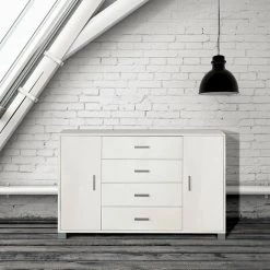 SARMOG Buffet 2 Portes 4 Tiroirs Meuble TV Buffet Salon Talia | Couleur: Gris / Blanc -Buffet et enfilade Soldes 65878098 3