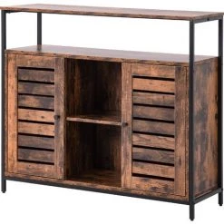 FVO Buffet Rangement Deux Portes Armoires De Cuisine Placard Design Industriel Cadre，Meuble De Rangement, Buffet, Avec Porte De Grange Coulissante, Compartiment Ouvert, étagère Réglable, Style Industriel, Pour Entrée, Salon, Cuisine, Bureau，En Acier Vintage M