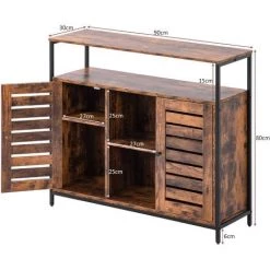 FVO Buffet Rangement Deux Portes Armoires De Cuisine Placard Design Industriel Cadre，Meuble De Rangement, Buffet, Avec Porte De Grange Coulissante, Compartiment Ouvert, étagère Réglable, Style Industriel, Pour Entrée, Salon, Cuisine, Bureau，En Acier Vintage M -Buffet et enfilade Soldes 65884431 3