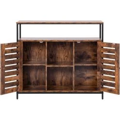 FVO Buffet Rangement Deux Portes Armoires De Cuisine Placard Design Industriel Cadre，Meuble De Rangement, Buffet, Avec Porte De Grange Coulissante, Compartiment Ouvert, étagère Réglable, Style Industriel, Pour Entrée, Salon, Cuisine, Bureau，En Acier Vintage M -Buffet et enfilade Soldes 65884431 5