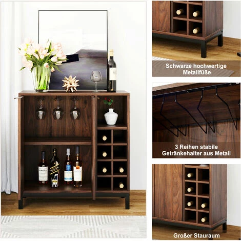 FVO Armoire à Vin Modern Wood Kitchen Buffet Sideboard, 86 Cm, Noyer Foncé, Armoire De Cuisine Avec étagères Et Portes, Buffet Pour Cuisine Salle à Manger Salon 5 FVO Armoire à Vin Modern Wood Kitchen Buffet Sideboard, 86 Cm, Noyer Foncé, Armoire De Cuisine Avec étagères Et Portes, Buffet Pour Cuisine Salle à Manger Salon – Image 5