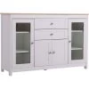 FVO Buffet,Meuble De Rangement 、Grain De Bois Blanc、,avecBuffet Buffet De Cuisine Moderne,Cave À Vin En Bois Pour Salon,Buffet Avec Buffet En Grain De Bois、 Blanc Avec Porte En Verre Incrusté Deux Tiroirs Salon Salle à 、manger