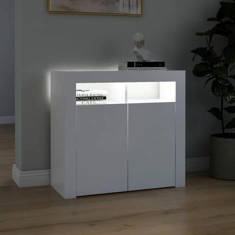 LIFCAUSAL Buffet Avec Lumières LED Blanc 80x35x75 Cm 5 LIFCAUSAL Buffet Avec Lumières LED Blanc 80x35x75 Cm – Image 5