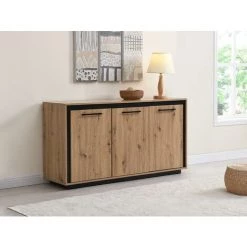 VENTE-UNIQUE.COM Buffet 3 Portes En MDF - Naturel Et Noir - NALAMANE - Naturel Clair