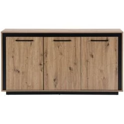 VENTE-UNIQUE.COM Buffet 3 Portes En MDF - Naturel Et Noir - NALAMANE - Naturel Clair -Buffet et enfilade Soldes 65900642 3