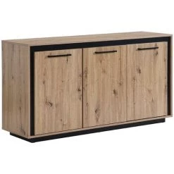 VENTE-UNIQUE.COM Buffet 3 Portes En MDF - Naturel Et Noir - NALAMANE - Naturel Clair -Buffet et enfilade Soldes 65900642 4
