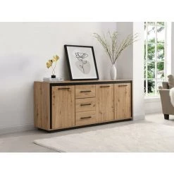 VENTE-UNIQUE.COM Buffet 3 Portes Et 3 Tiroirs En MDF - Naturel Et Noir - NALAMANE - Naturel Clair