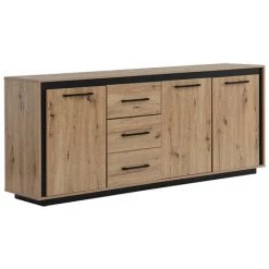 VENTE-UNIQUE.COM Buffet 3 Portes Et 3 Tiroirs En MDF - Naturel Et Noir - NALAMANE - Naturel Clair -Buffet et enfilade Soldes 65900762 4