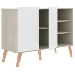 DANSMAMAISON Buffet 2 Portes 3 Niches Bois/Blanc - RORA - L 104 X L 46 X H 79 Cm - Bois Clair -Buffet et enfilade Soldes 65912278 3