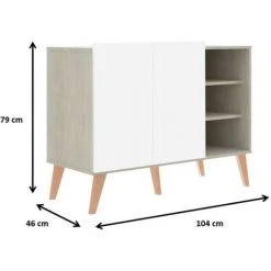 DANSMAMAISON Buffet 2 Portes 3 Niches Bois/Blanc - RORA - L 104 X L 46 X H 79 Cm - Bois Clair -Buffet et enfilade Soldes 65912278 4
