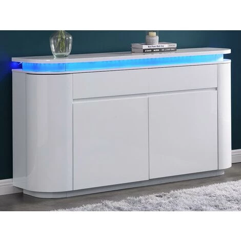 VENTE-UNIQUE.COM Buffet 4 Portes Et 2 Tiroirs Avec LEDs - MDF - Blanc Laqué - VANDANA - Blanc 2 VENTE-UNIQUE.COM Buffet 4 Portes Et 2 Tiroirs Avec LEDs - MDF - Blanc Laqué - VANDANA - Blanc – Image 2
