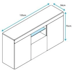 DESIGN AMEUBLEMENT Buffet Bahut 2 Portes 1 Tiroir Avec LED | 135 X 72 X 34 Cm | Couleur Blanc Finition Brillante | Meuble De Rangement | Modèle SEFORA - Sonoma/White -Buffet et enfilade Soldes 65951061 4