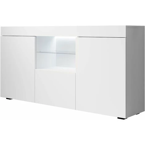 DESIGN AMEUBLEMENT Buffet Bahut 2 Portes 1 Tiroir Avec LED | 135 X 72 X 34 Cm | Couleur Blanc Finition Brillante | Meuble De Rangement | Modèle SEFORA - Blanc 1 DESIGN AMEUBLEMENT Buffet Bahut 2 Portes 1 Tiroir Avec LED | 135 X 72 X 34 Cm | Couleur Blanc Finition Brillante | Meuble De Rangement | Modèle SEFORA - Blanc