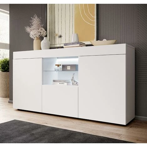DESIGN AMEUBLEMENT Buffet Bahut 2 Portes 1 Tiroir Avec LED | 135 X 72 X 34 Cm | Couleur Blanc Finition Brillante | Meuble De Rangement | Modèle SEFORA - Blanc 2 DESIGN AMEUBLEMENT Buffet Bahut 2 Portes 1 Tiroir Avec LED | 135 X 72 X 34 Cm | Couleur Blanc Finition Brillante | Meuble De Rangement | Modèle SEFORA - Blanc – Image 2