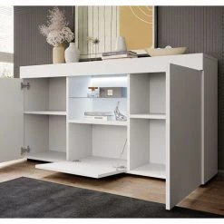 DESIGN AMEUBLEMENT Buffet Bahut 2 Portes 1 Tiroir Avec LED | 135 X 72 X 34 Cm | Couleur Blanc Finition Brillante | Meuble De Rangement | Modèle SEFORA - Blanc 6 DESIGN AMEUBLEMENT Buffet Bahut 2 Portes 1 Tiroir Avec LED | 135 X 72 X 34 Cm | Couleur Blanc Finition Brillante | Meuble De Rangement | Modèle SEFORA - Blanc -Buffet et enfilade Soldes 65952922 3