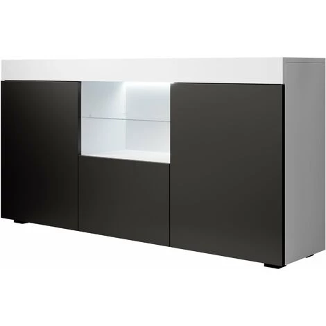 DESIGN AMEUBLEMENT Buffet Bahut 2 Portes 1 Tiroir Avec LED | 135 X 72 X 34 Cm | Couleur Blanc Finition Brillante | Meuble De Rangement | Modèle SEFORA - Blanc/Noir 1 DESIGN AMEUBLEMENT Buffet Bahut 2 Portes 1 Tiroir Avec LED | 135 X 72 X 34 Cm | Couleur Blanc Finition Brillante | Meuble De Rangement | Modèle SEFORA - Blanc/Noir