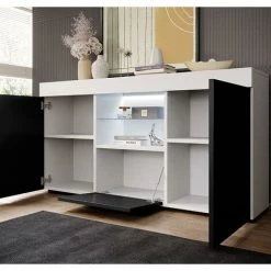 DESIGN AMEUBLEMENT Buffet Bahut 2 Portes 1 Tiroir Avec LED | 135 X 72 X 34 Cm | Couleur Blanc Finition Brillante | Meuble De Rangement | Modèle SEFORA - Blanc/Noir 6 DESIGN AMEUBLEMENT Buffet Bahut 2 Portes 1 Tiroir Avec LED | 135 X 72 X 34 Cm | Couleur Blanc Finition Brillante | Meuble De Rangement | Modèle SEFORA - Blanc/Noir -Buffet et enfilade Soldes 65952923 3