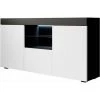 DESIGN AMEUBLEMENT Buffet Bahut 2 Portes 1 Tiroir Avec LED | 135 X 72 X 34 Cm | Couleur Blanc Finition Brillante | Meuble De Rangement | Modèle SEFORA - Noir/Blanc