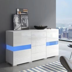 MODERNLUXE Buffet Meuble De Rangement Armoire De Rangement Matt & High Gloss 16 Couleurs LED Pour Salon