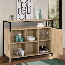 IDMARKET Buffet 2 Portes DETROIT Avec étagère Design Industriel -Buffet et enfilade Soldes 66095676 3