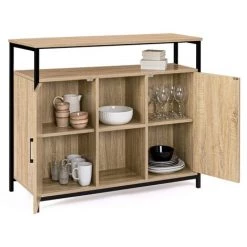 IDMARKET Buffet 2 Portes DETROIT Avec étagère Design Industriel -Buffet et enfilade Soldes 66095676 4