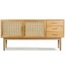 DRAWER Buffet Design 2 Portes 3 Tiroirs Bois Et Cannage - Hogarn - Couleur - Chêne