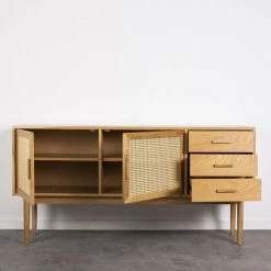 DRAWER Buffet Design 2 Portes 3 Tiroirs Bois Et Cannage - Hogarn - Couleur - Chêne -Buffet et enfilade Soldes 66265161 3