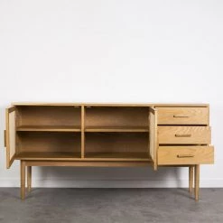 DRAWER Buffet Design 2 Portes 3 Tiroirs Bois Et Cannage - Hogarn - Couleur - Chêne -Buffet et enfilade Soldes 66265161 4