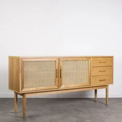 DRAWER Buffet Design 2 Portes 3 Tiroirs Bois Et Cannage - Hogarn - Couleur - Chêne -Buffet et enfilade Soldes 66265161 5