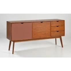 DRAWER Buffet Design 2 Portes 3 Tiroirs Teinté Noyer L170 Cm - Ström - Couleur - Porte Terracotta -Buffet et enfilade Soldes 66265480 3