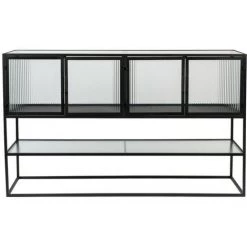 DUTCHBONE Buffet 4 Portes 1 étagère En Métal Et Verre Trempé - Boli - Couleur - Noir
