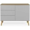 TENZO Buffet En Bois 1 Porte 3 Tiroirs L109cm - Dot - Couleur - Gris Clair