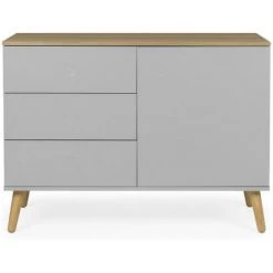 TENZO Buffet En Bois 1 Porte 3 Tiroirs L109cm - Dot - Couleur - Gris Clair