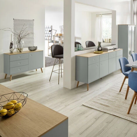 TENZO Buffet En Bois 1 Porte 3 Tiroirs L109cm - Dot - Couleur - Gris Clair 2 TENZO Buffet En Bois 1 Porte 3 Tiroirs L109cm - Dot - Couleur - Gris Clair – Image 2