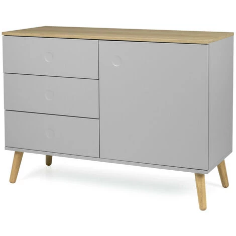 TENZO Buffet En Bois 1 Porte 3 Tiroirs L109cm - Dot - Couleur - Gris Clair 3 TENZO Buffet En Bois 1 Porte 3 Tiroirs L109cm - Dot - Couleur - Gris Clair – Image 3