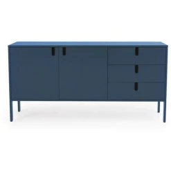 TENZO Buffet En Bois 2 Portes 3 Tiroirs L171cm - Uno - Couleur - Bleu Canard